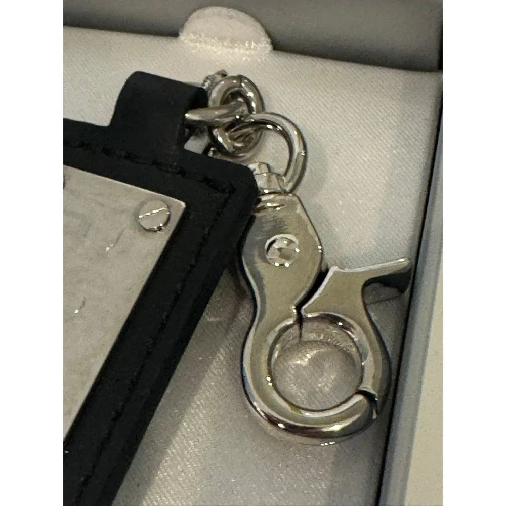 ROG Black Leather Silver Metal Plaque Keychain Keyring R.O.G. Swivel Clasp Clip